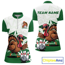 Load image into Gallery viewer, White And Green Custom Funny Turkey Bowling Women Shirt, Bowling League Team Shirt IPHW10808