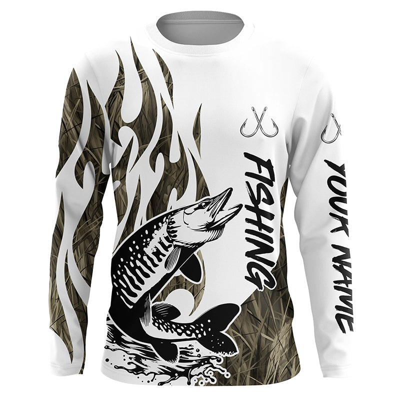 Musky Fishing Camo Tattoo Custom Long Sleeve Fishing Shirts, Muskie Tournament Fishing Shirt IPHW6540