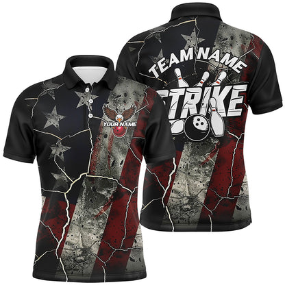 Grunge American Flag Patriotic Strike Custom Bowling Team Shirts For Men And Women, Eagle Bowling IPHW6693