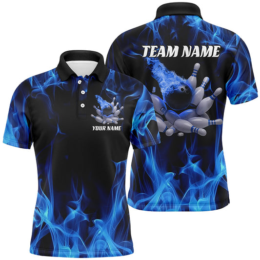 Blue Fire Bowling Ball And Pins Custom Shirts For Men And Women, Flame Bowling Team Jerseys IPHW6700