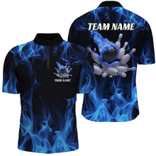 Load image into Gallery viewer, Blue Fire Bowling Ball And Pins Custom Shirts For Men And Women, Flame Bowling Team Jerseys IPHW6700