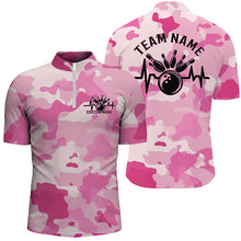 Load image into Gallery viewer, Bowling Heartbeat Pulse Line Blue Pink Camo Custom Bowling Team Shirts For Men And Women IPHW6704