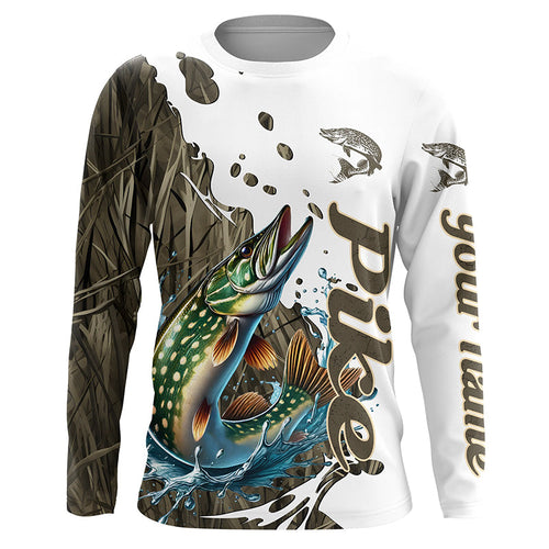 Grass Lake Camo Custom Pike Fishing Long Sleeve Shirts, Pike Tournament Fishing Shirt IPHW7031