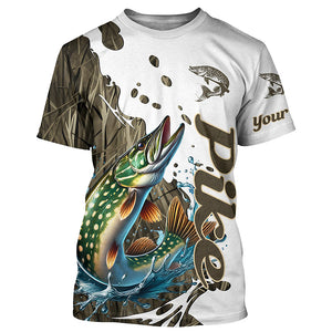 Grass Lake Camo Custom Pike Fishing Long Sleeve Shirts, Pike Tournament Fishing Shirt IPHW7031