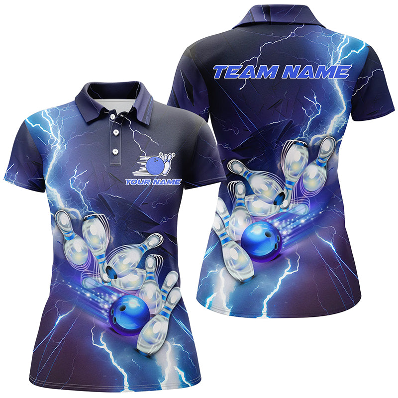 Blue Lightning Thunder Custom Bowling Team Jersey,Team Bowling Shirts For Women IPHW5152