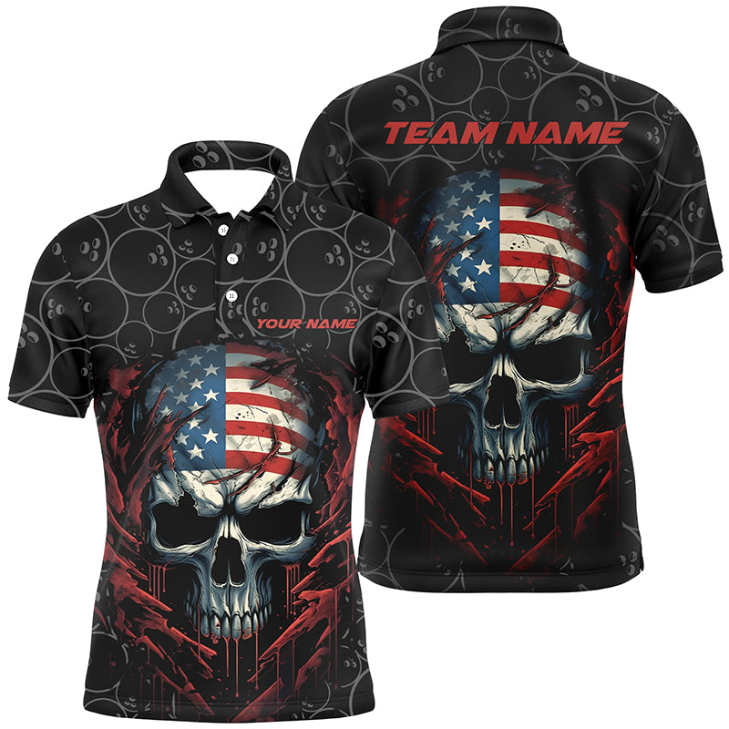 Custom American Flag Skull Bowling Shirts For Men, Patriotic Team Bowling Jerseys IPHW5160
