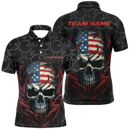 Custom American Flag Skull Bowling Shirts For Men, Patriotic Team Bowling Jerseys IPHW5160