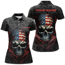 Load image into Gallery viewer, Custom American Flag Skull Bowling Shirts For Women, Patriotic Team Bowling Jerseys IPHW5160