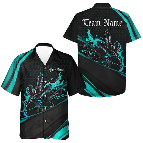 Custom Blue Flame Bowling Shirts For Men And Women, Bowling League Bowling Team Shirts Bowlers Outfit IPHW7270