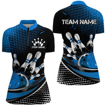 Load image into Gallery viewer, Black And Blue Custom Bowling Team Jerseys, Bowling League Shirts For Women, Bowlers Outfits IPHW7276