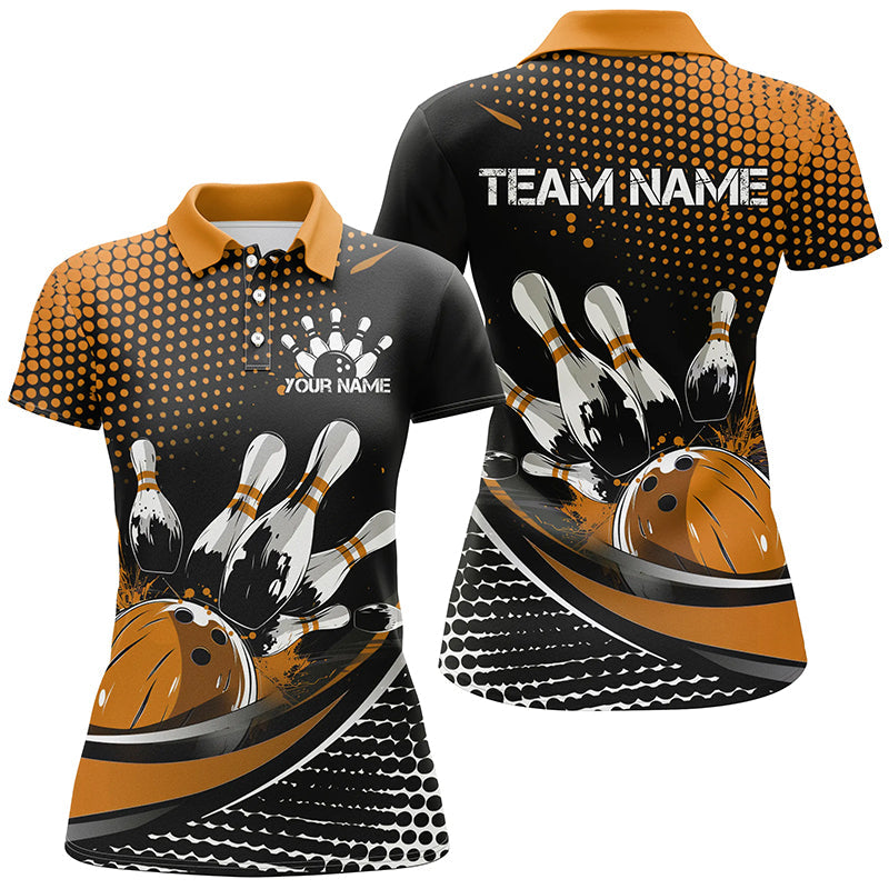 Black And Yellow Custom Bowling Team Jerseys, Bowling League Shirts For Women, Bowlers Outfits IPHW7277