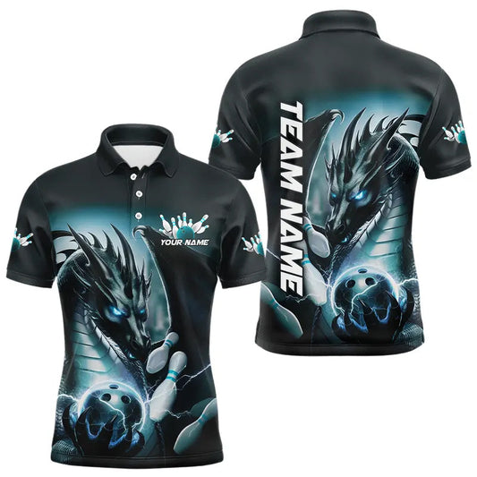 Blue Lightning Custom Dragon Bowling Polo Shirts For Men, Bowling Tournament Team Uniform IPHW8258