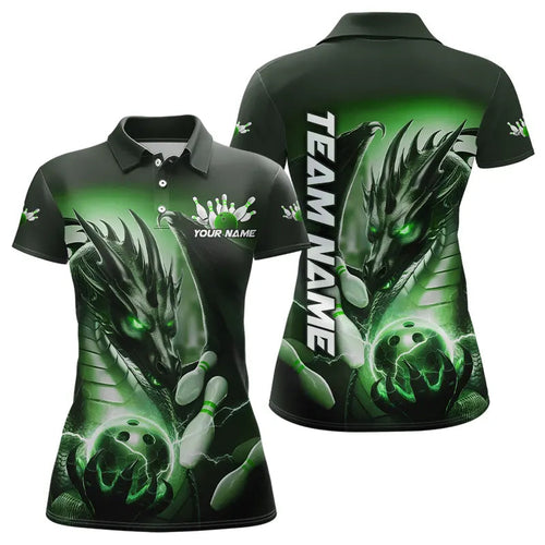 Green Lightning Custom Dragon Bowling Polo Shirts For Women, Bowling Tournament Team Uniform IPHW8259