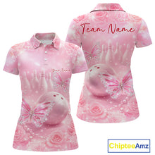 Load image into Gallery viewer, Custom Elegant Roses And Butterfly Women Bowling Polo Shirts, Ladies Bowling Shirt IPHW10313