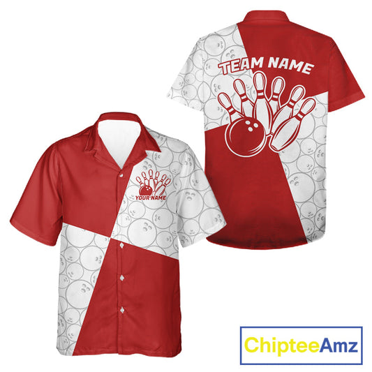 Custom White And Red Retro Style Bowling Team Shirts For Men And Women, Bowling Jerseys IPHW10602