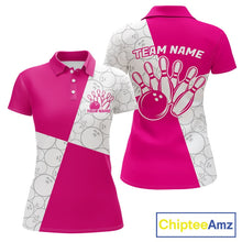 Load image into Gallery viewer, Custom White And Pink Retro Style Bowling Team Shirts For Women, Bowling Jerseys IPHW10603