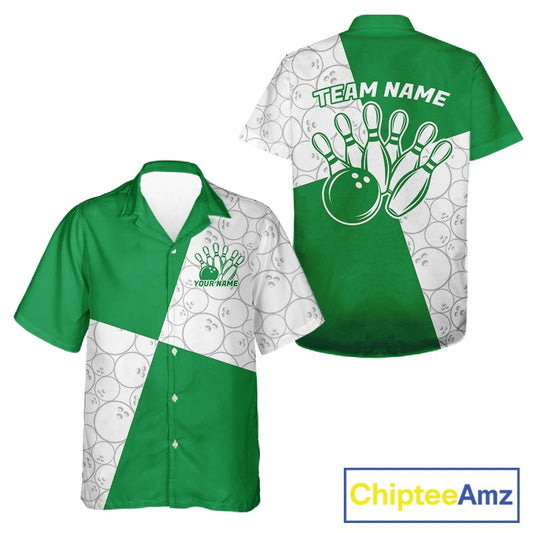 Custom White And Green Retro Style Bowling Team Shirts For Men And Women, Bowling Jerseys IPHW10604