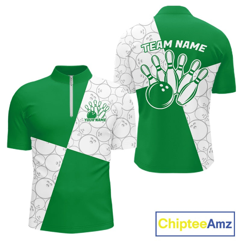 Custom White And Green Retro Style Bowling Team Shirts For Men And Women, Bowling Jerseys IPHW10604