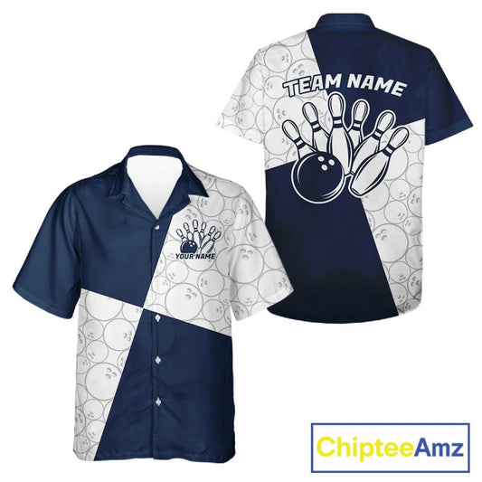Custom White And Blue Retro Style Bowling Team Shirts For Men And Women, Bowling Jerseys IPHW10605