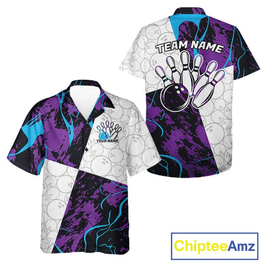 Custom Blue And Purple Camo Bowling Team Shirt For Men And Women, Camouflage Bowler Outfit IPHW10608