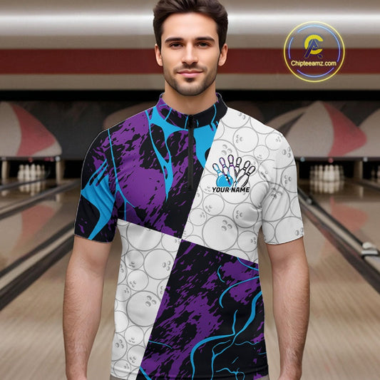 Custom Blue And Purple Camo Bowling Team Shirt For Men And Women, Camouflage Bowler Outfit IPHW10608