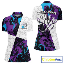 Load image into Gallery viewer, Custom Blue And Purple Camo Bowling Team Shirt For Women, Camouflage Bowler Outfit IPHW10608