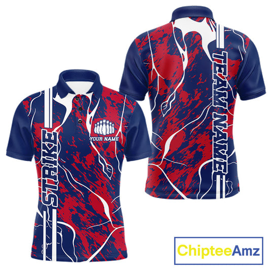 Custom Red,White And Blue Camo Strike Bowling Shirts, Patriotic Men Bowling Team Jerseys IPHW10610