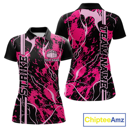 Custom Black And Pink Camo Strike Bowling Shirts Women Bowling Team Jerseys Bowling League IPHW10611