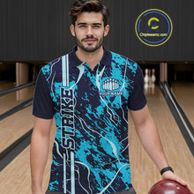 Load image into Gallery viewer, Custom Navy And Cyan Blue Camo Strike Bowling Shirt Men Bowling Team Jersey Bowling League IPHW10612