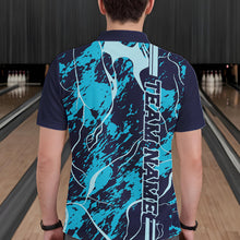 Load image into Gallery viewer, Custom Navy And Cyan Blue Camo Strike Bowling Shirt Men Bowling Team Jersey Bowling League IPHW10612