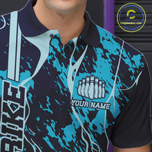 Load image into Gallery viewer, Custom Navy And Cyan Blue Camo Strike Bowling Shirt Men Bowling Team Jersey Bowling League IPHW10612