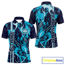 Load image into Gallery viewer, Custom Navy And Cyan Blue Camo Strike Bowling Shirt Men Bowling Team Jersey Bowling League IPHW10612