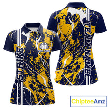 Load image into Gallery viewer, Custom Navy Blue And Yellow Camo Strike Bowling Shirt, Women Bowling League Team Jerseys IPHW10613