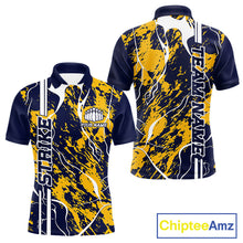 Load image into Gallery viewer, Custom Navy Blue And Yellow Camo Strike Bowling Shirt, Men Bowling League Team Jerseys IPHW10613