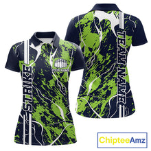 Load image into Gallery viewer, Custom Navy Blue And Green Camo Strike Bowling Shirt, Women Bowling League Team Jerseys IPHW10614