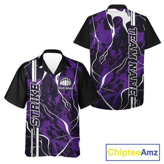 Custom Purple Camo Strike Bowling Shirts For Men And Women, Bowling League Team Jerseys IPHW10616