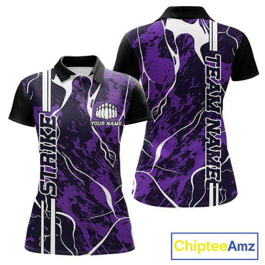 Custom Purple Camo Strike Bowling Shirts For Women, Bowling League Team Jerseys IPHW10616