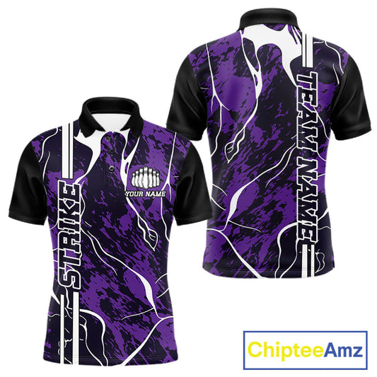 Custom Purple Camo Strike Bowling Shirts For Men, Bowling League Team Jerseys IPHW10616