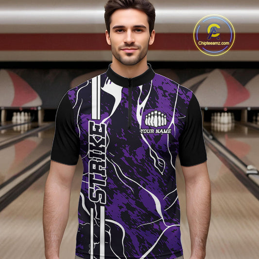 Custom Purple Camo Strike Bowling Shirts For Men, Bowling League Team Jerseys IPHW10616