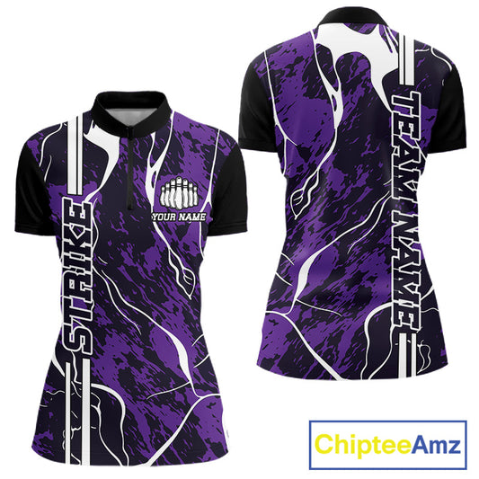 Custom Purple Camo Strike Bowling Shirts For Women, Bowling League Team Jerseys IPHW10616