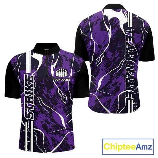 Custom Purple Camo Strike Bowling Shirts For Men, Bowling League Team Jerseys IPHW10616