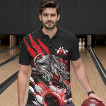 Load image into Gallery viewer, Custom Black And Red Wolf Bowling Men Polo Shirts, Wolf Scratch Bowling Team League Shirt IPHW8719