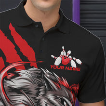 Load image into Gallery viewer, Custom Black And Red Wolf Bowling Men Polo Shirts, Wolf Scratch Bowling Team League Shirt IPHW8719