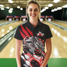 Load image into Gallery viewer, Custom Black And Red Wolf Bowling Women Polo Shirts, Wolf Scratch Bowling Team League Shirt IPHW8719