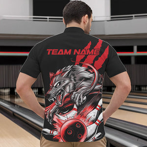 Custom Black And Red Wolf Bowling Men Quarter-Zip Shirts, Wolf Scratch Bowling Team League Shirt IPHW8719