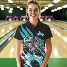 Load image into Gallery viewer, Custom Black And Blue Wolf Bowling Women Polo Shirt, Wolf Scratch Bowling Team League Shirt IPHW8720