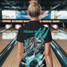 Load image into Gallery viewer, Custom Black And Blue Wolf Bowling Women Polo Shirt, Wolf Scratch Bowling Team League Shirt IPHW8720