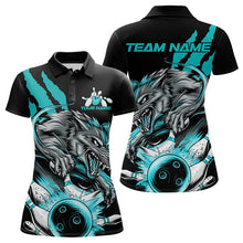 Load image into Gallery viewer, Custom Black And Blue Wolf Bowling Women Polo Shirt, Wolf Scratch Bowling Team League Shirt IPHW8720