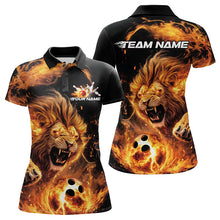Load image into Gallery viewer, Custom Fire Flame Lion Bowling Team Women Polo Shirts, Lion Bowling League Shirt IPHW8976