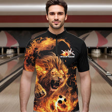 Load image into Gallery viewer, Custom Fire Flame Lion Bowling Team Men Quarter-Zip Shirts, Lion Bowling League Shirt IPHW8976